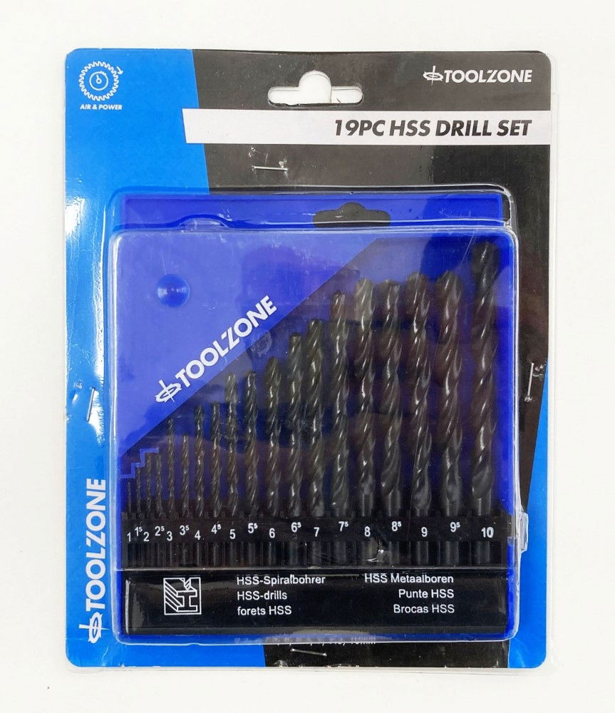 DRILL BIT SET HSS JOBBER 19PC 1-10mm - TOOLZONE KDPDR085