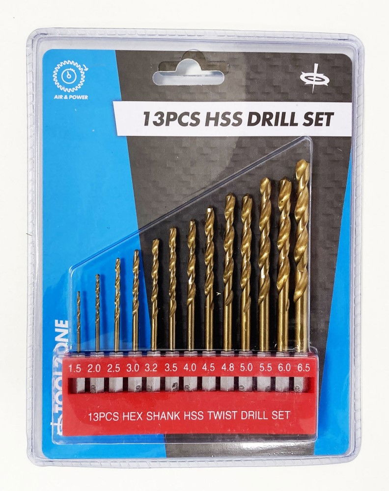 DRILL BIT SET TITANIUM COATED HEX SHANK 13PC 1.5-6.5mm - TOOLZONE KDPDR100