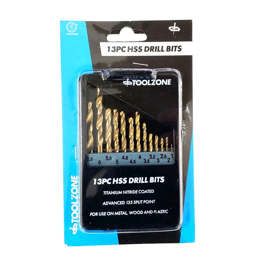 DRILL BIT SET HSS TITANIUM COATED 13PC 1.5-6.5mm - TOOLZONE KDPDR101