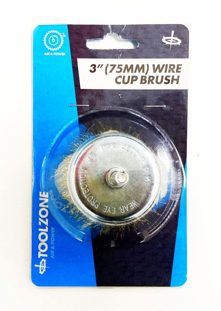WIRE CUP BRUSH 3 75mm FOR DRILL 6mm SPINDLE - TOOLZONE KDPDR166
