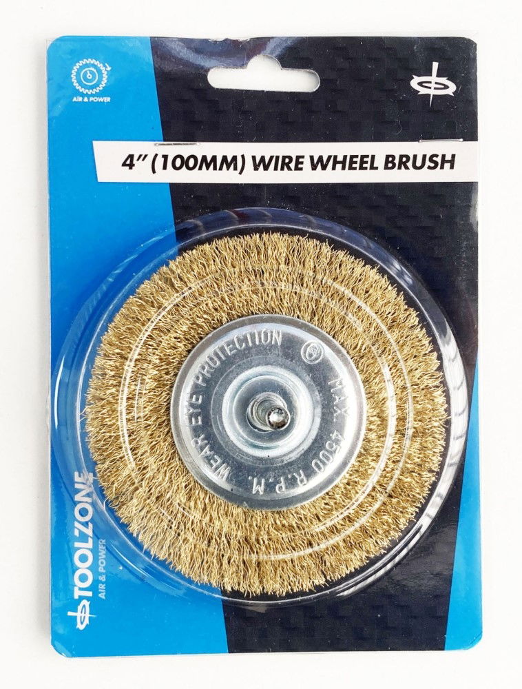 FLAT WIRE WHEEL FOR DRILL 4 1/4 SHANK BRASS PLATED - TOOLZONE KDPDR210