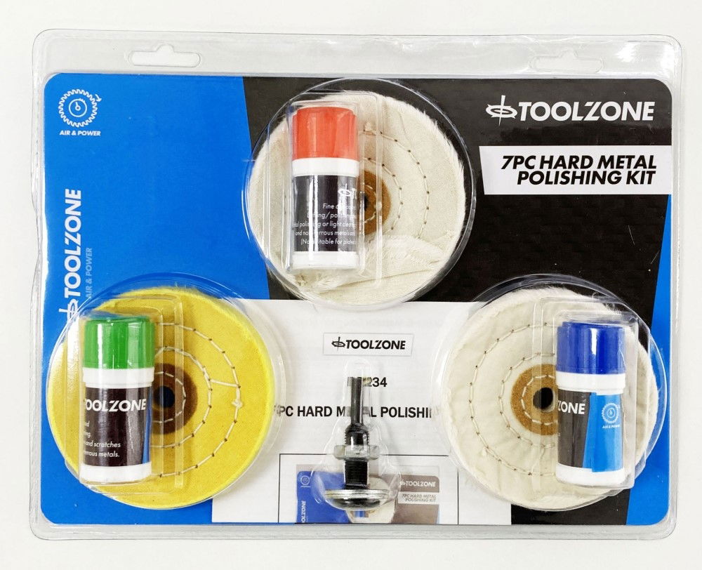 HARD METAL POLISHING SET 7PC WITH WHEELS AND COMPOUNDS - TOOLZONE KDPDR234