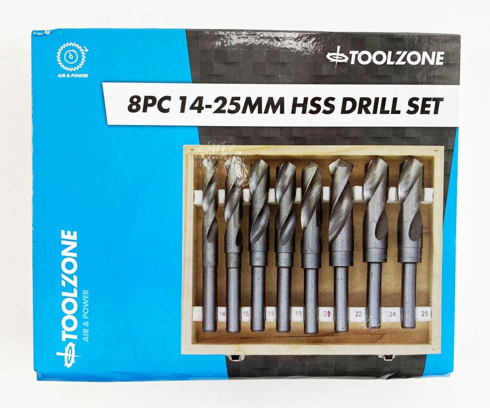 HSS DRILL SET 8PC 14-25mm 1/2 SHANK - TOOLZONE KDPDR307