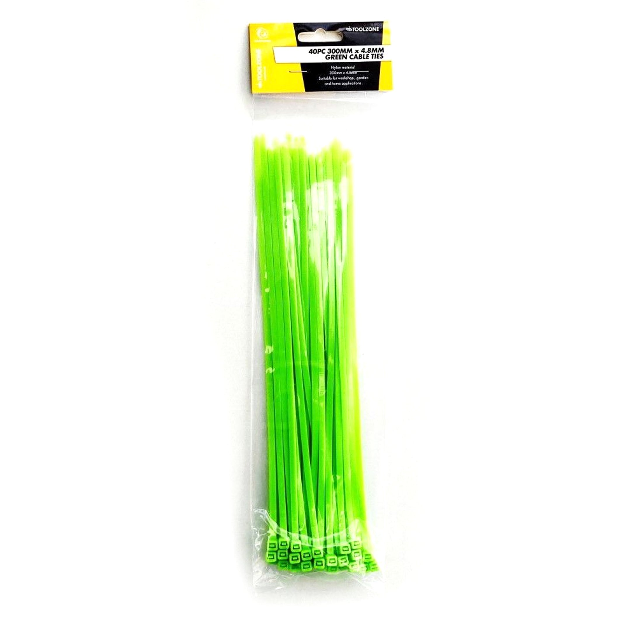 CABLE TIES 40PC 12 GREEN 4.8mm WIDE NYLON 40 - TOOLZONE KDPEL124