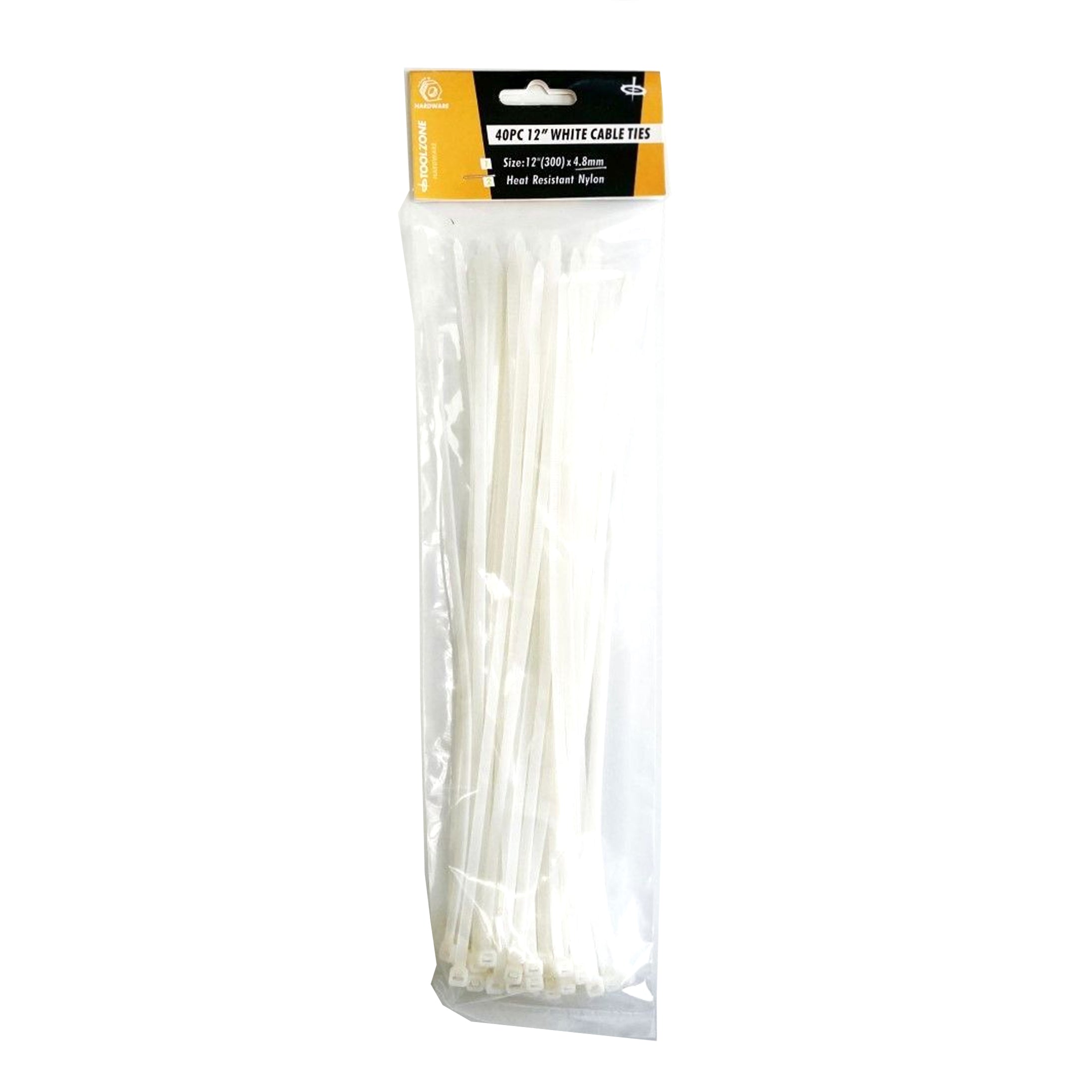 CABLE TIES 40PC 12 WHITE 4.8mm WIDE NYLON 40 - TOOLZONE KDPEL126