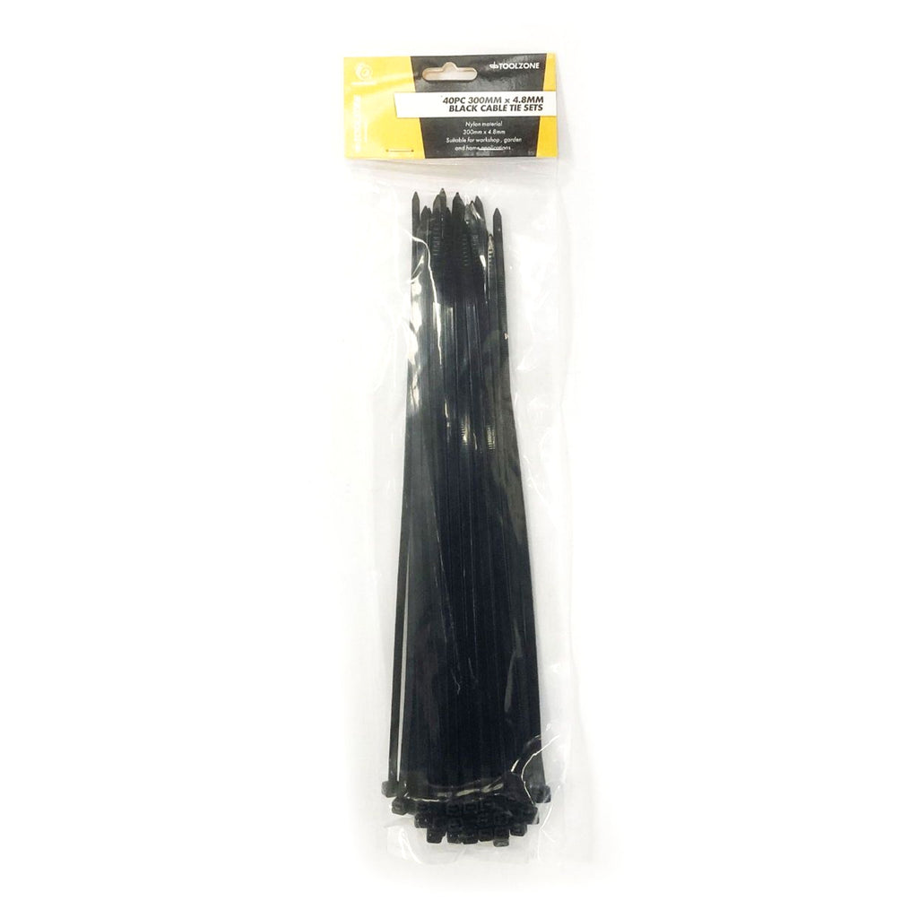 CABLE TIES 40PC 12 BLACK 4.8mm WIDE NYLON 40 - TOOLZONE KDPEL128