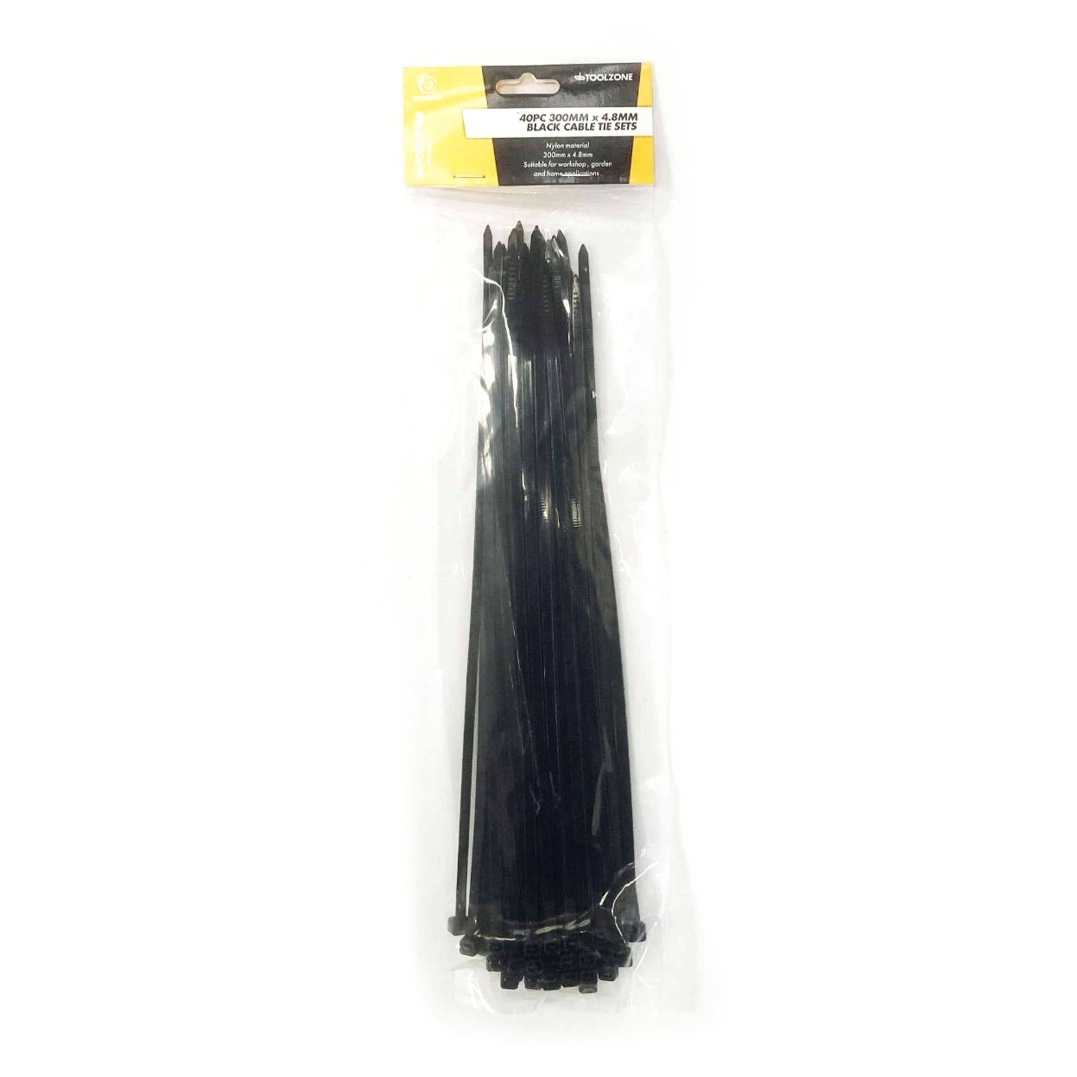 CABLE TIES 40PC 12 BLACK 4.8mm WIDE NYLON 40 - TOOLZONE KDPEL128