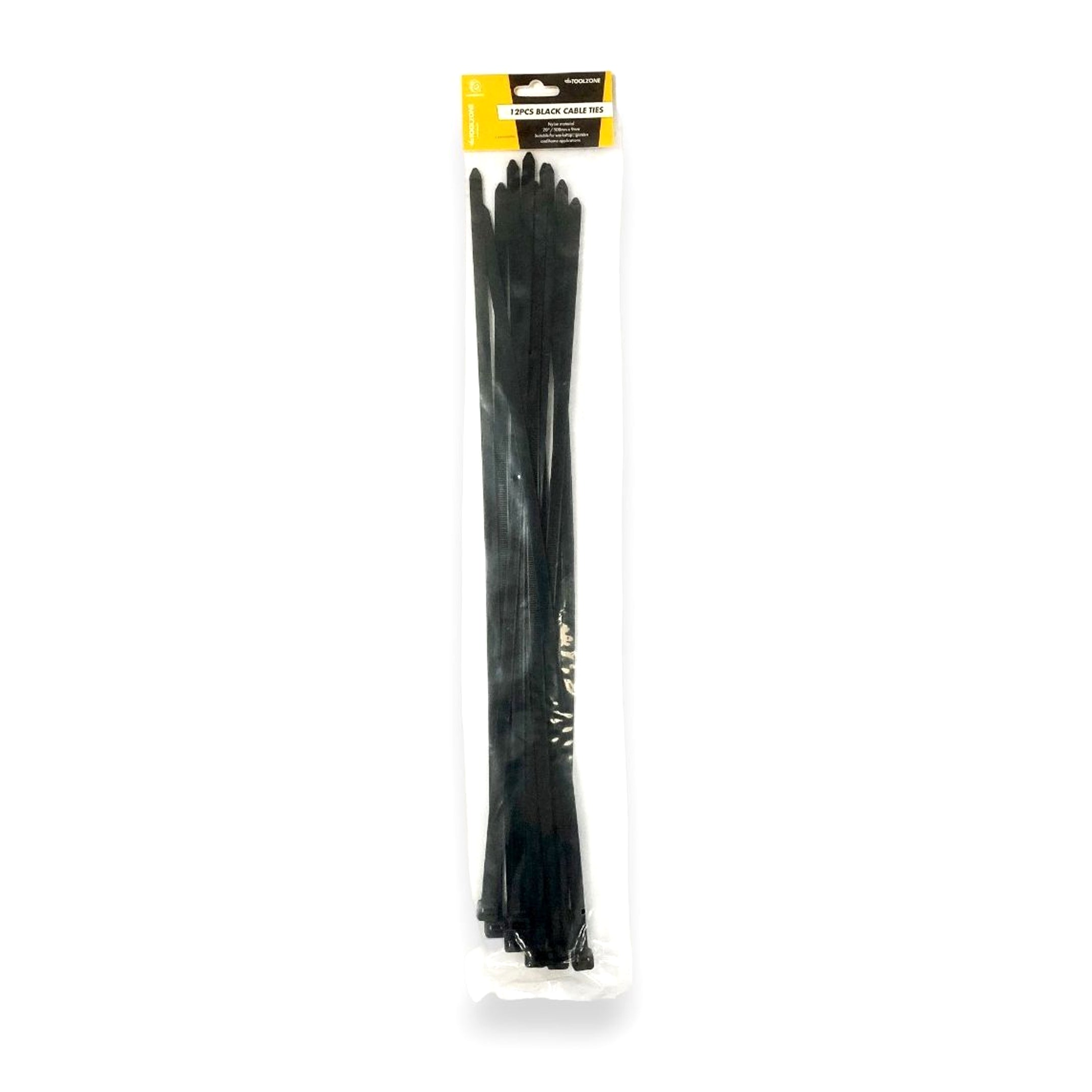 CABLE TIES 12PC 20 x 9mm BLACK NYLON 40 - TOOLZONE KDPEL132