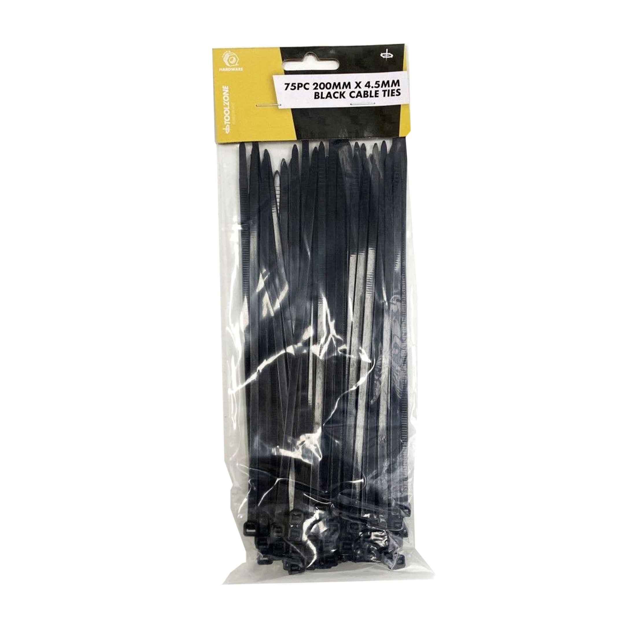 CABLE TIES 75PC 200mm x 4.5mm BLACK NYLON 40 - TOOLZONE KDPEL133
