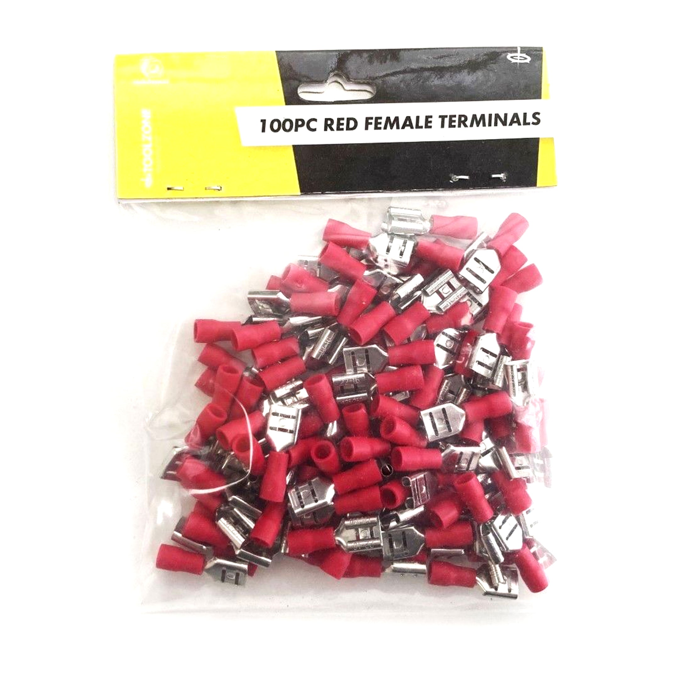 FEMALE TERMINALS 100PC RED SEMI INSULATED 22-16 awg 7.4mm x 0.4mm - TOOLZONE KDPEL137