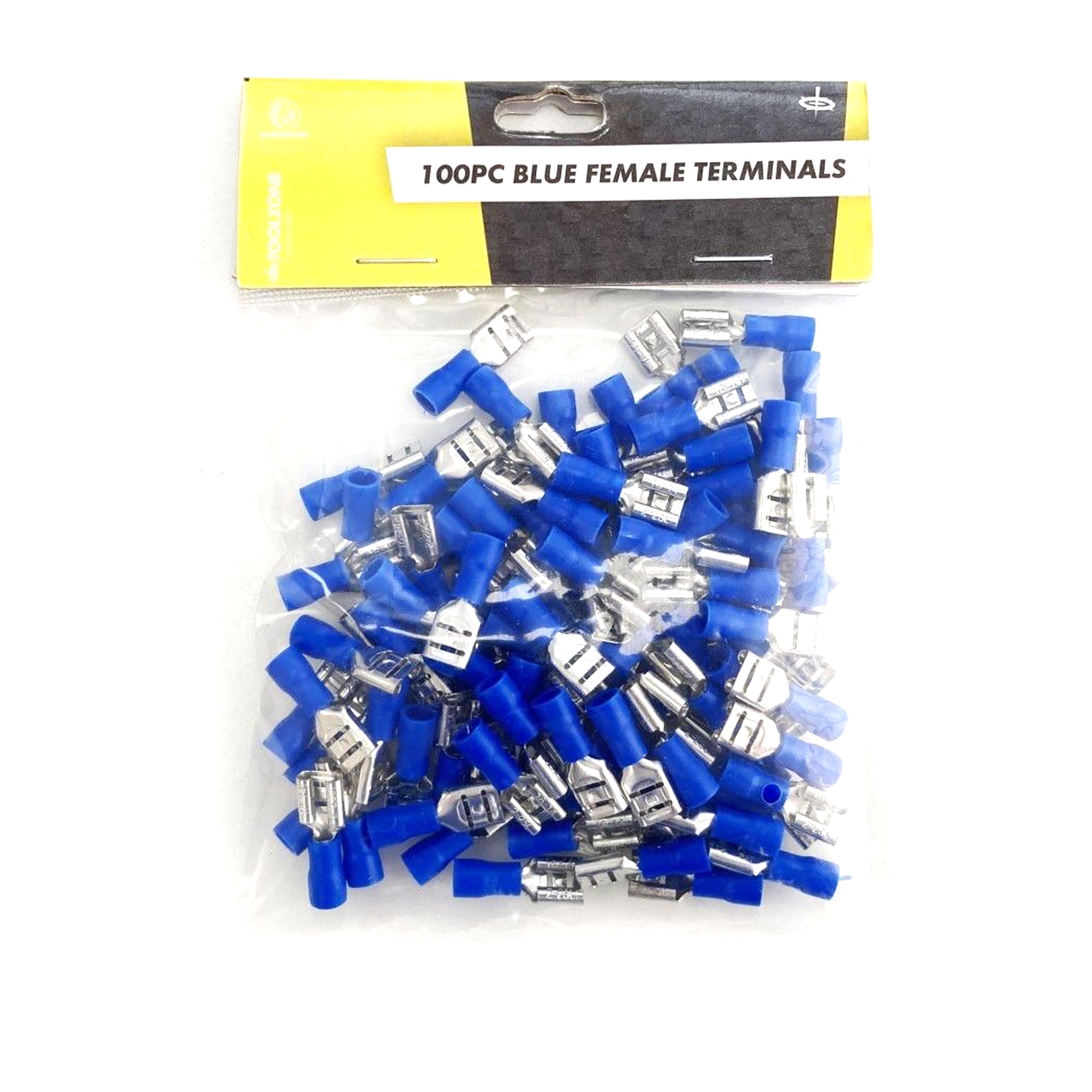 FEMALE TERMINALS 100PC BLUE SEMI INSULATED 14-16 awg 6.3 x 0.81mm - TOOLZONE KDPEL139