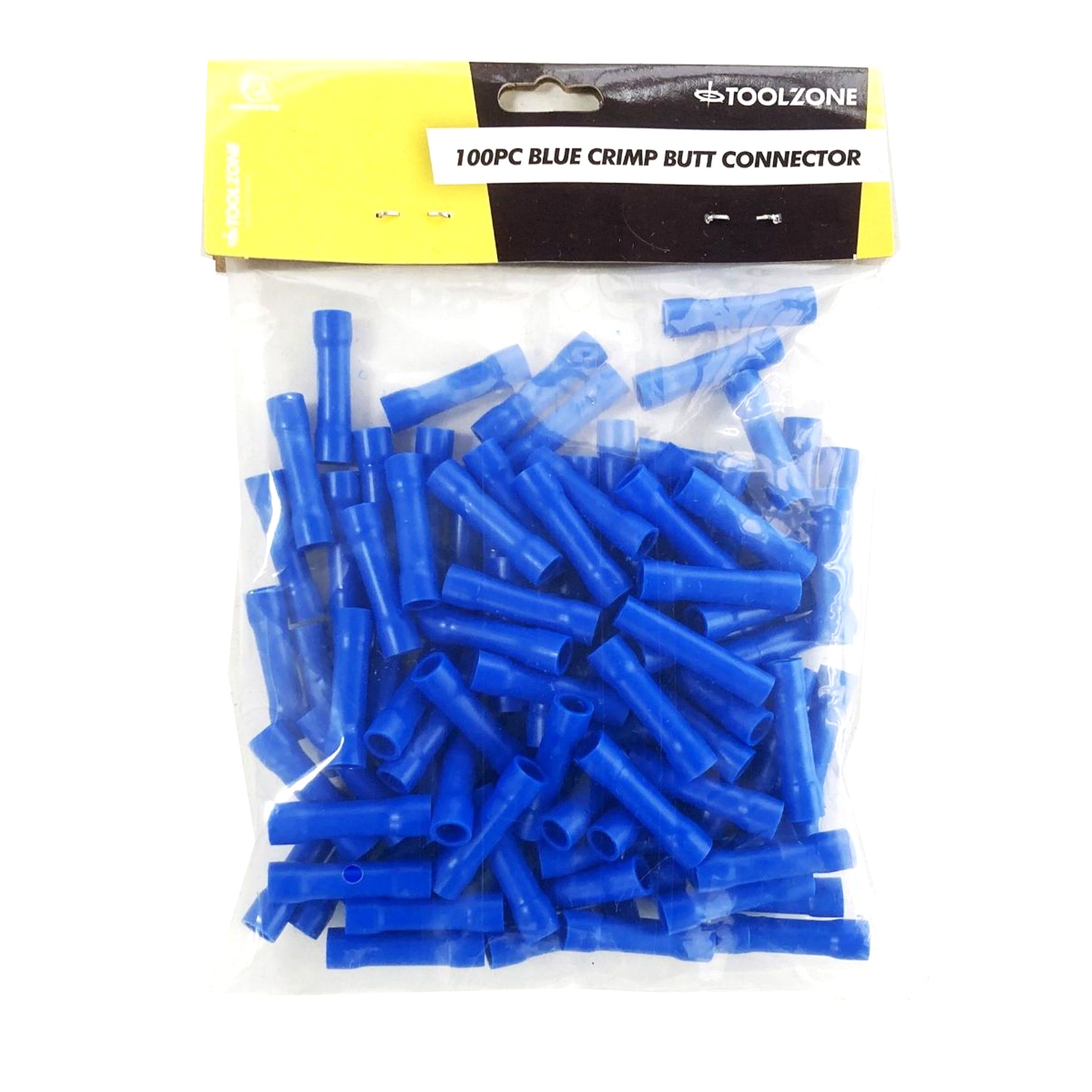 CRIMP BUTT CONNECTORS 100PC BLUE INSULATED 1.5-2.5mm² - TOOLZONE KDPEL144