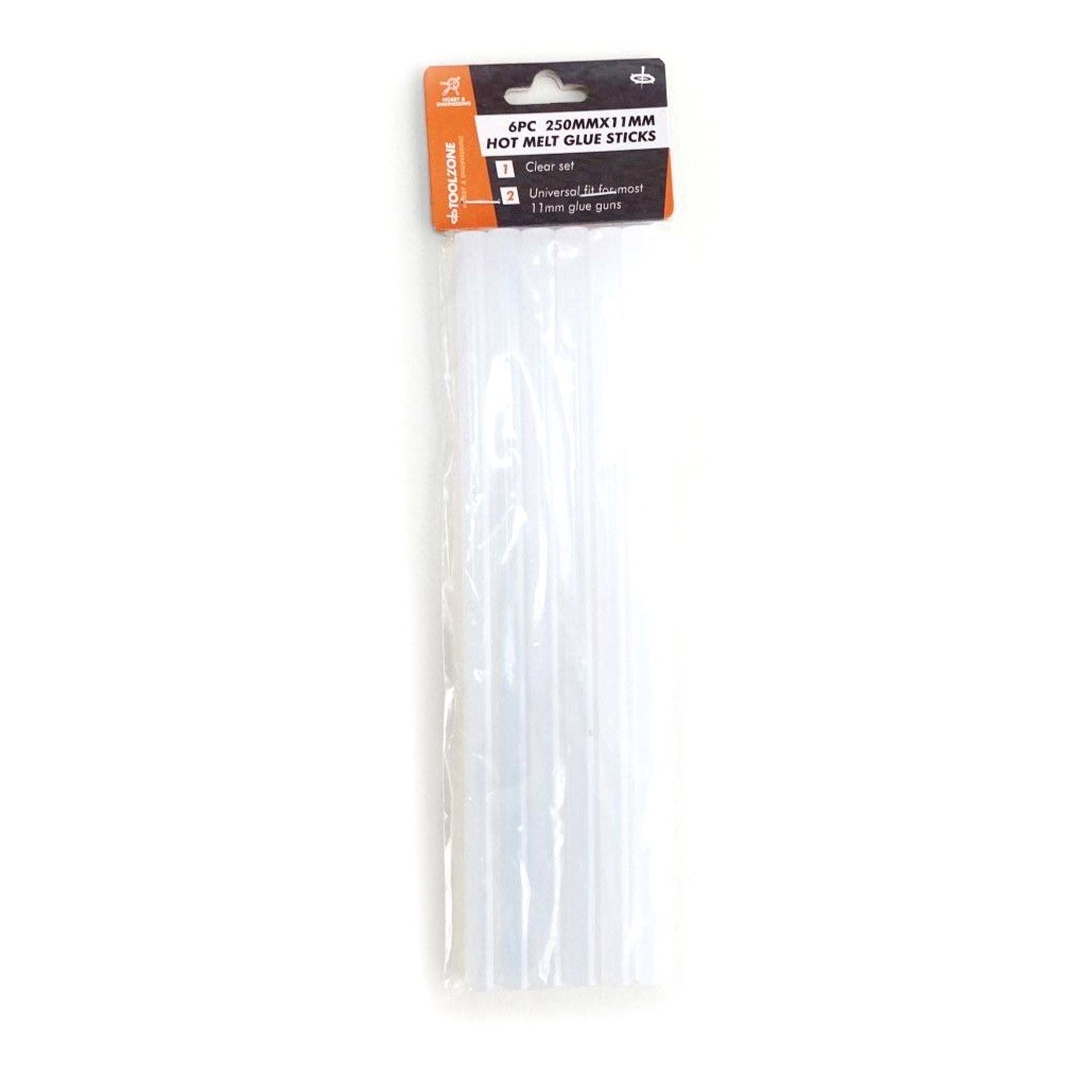 GLUE STICKS 6 PIECES 250 x 11mm FOR HOT MELT GLUE GUNS - TOOLZONE KDPGG006