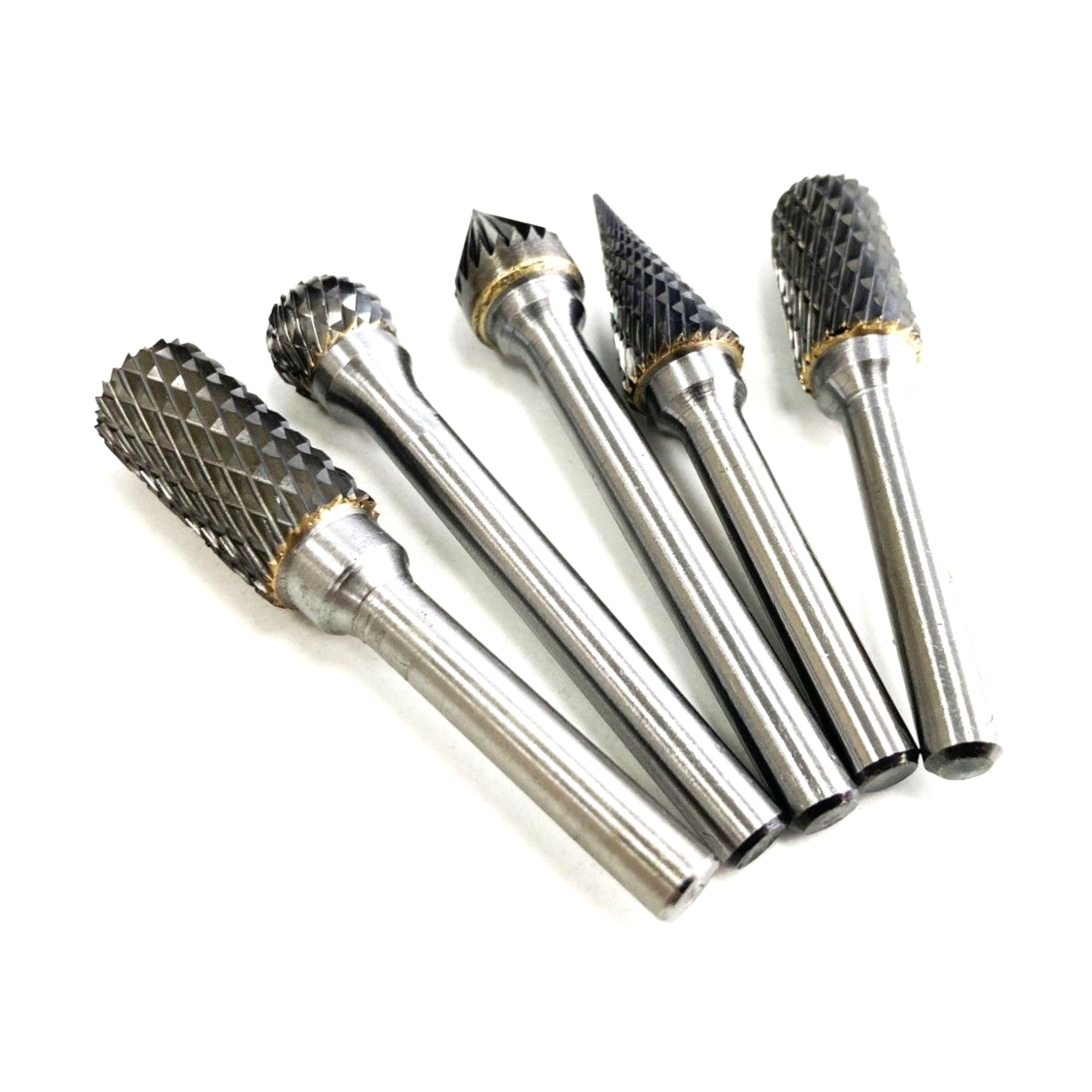 ROTARY RASP TUNGSTEN CARBIDE DOUBLE DIAMOND CUT SET 5 PIECE 6mm SHANK - TOOLZONE KDPHB103