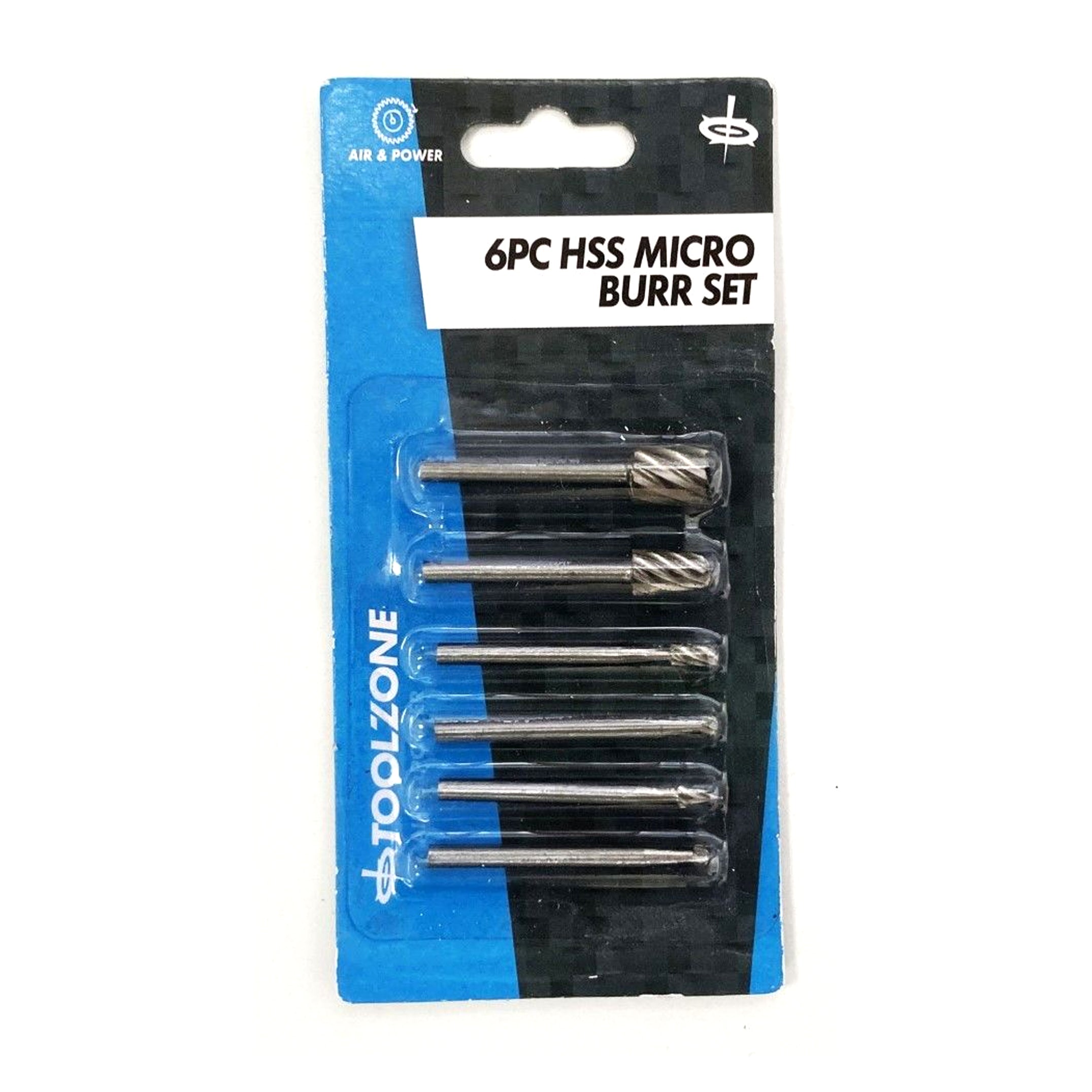 MICRO HSS BURR SET 6 PIECE 3.17mm SHANK 40mm LENGTH - TOOLZONE KDPHB191