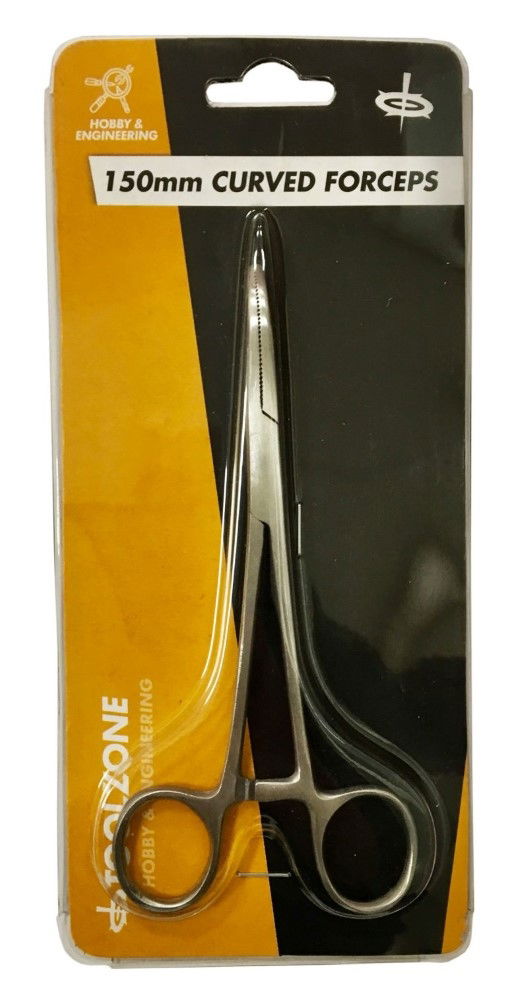 BENT FORCEPS 150mm STAINLESS STEEL LOCKING SERRATED JAW - TOOLZONE KDPHB217