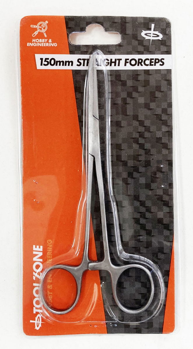 STRAIGHT FORCEPS 150mm STAINLESS STEEL LOCKING SERRATED JAW - TOOLZONE KDPHB218