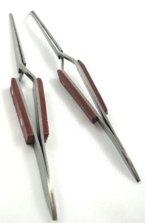 SELF LOCKING TWEEZERS SET 2 PIECE 6.5 STAINLESS STEEL WOODEN HANDLE - TOOLZONE KDPHB225