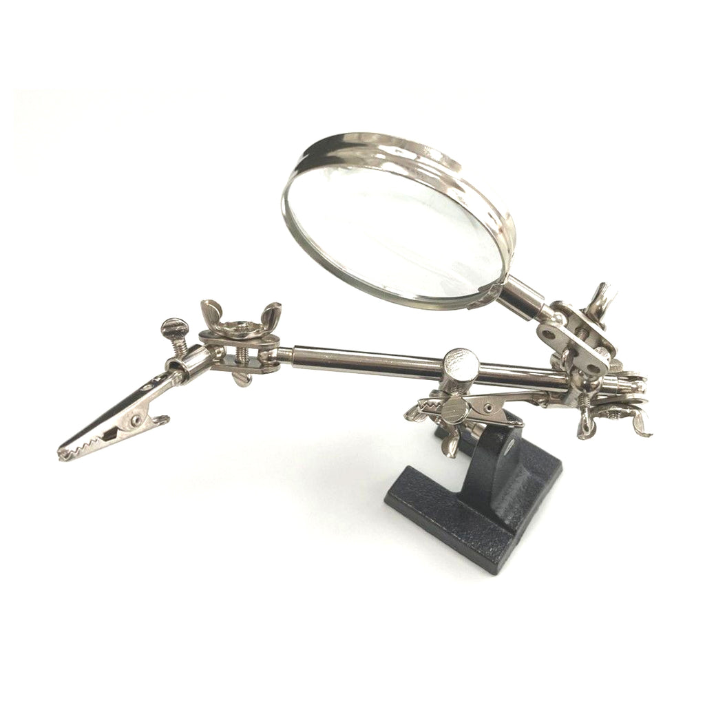 HELPING HANDS WITH MAGNIFIER 3.5 SWIVEL ARM ALLIGATOR CLIPS CAST IRON BASE - TOOLZONE KDPHB237