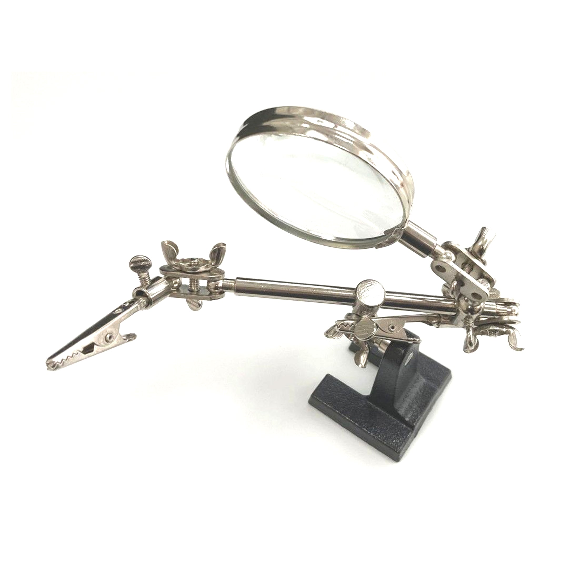 HELPING HANDS WITH MAGNIFIER 3.5 SWIVEL ARM ALLIGATOR CLIPS CAST IRON BASE - TOOLZONE KDPHB237