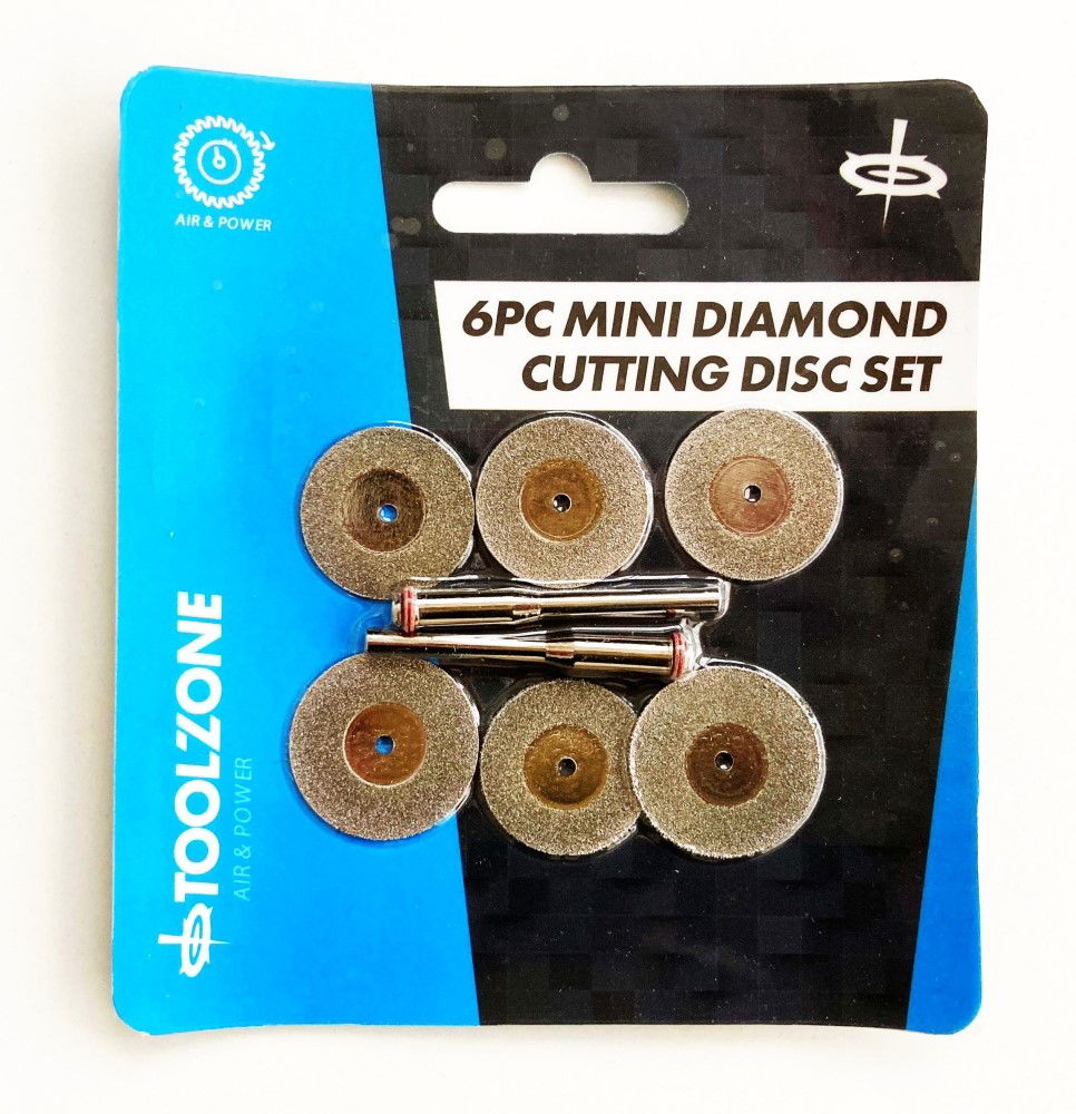 MINI DIAMOND CUTTING DISCS 6pc 20mm 22mm 3.2mm SHANK 0.65mm THICKNESS - TOOLZONE KDPHB263