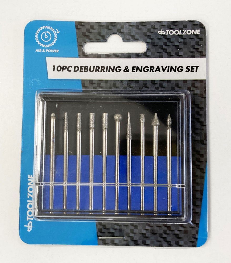 DEBURRING AND ENGRAVING SET 10pc 50GRIT DIAMOND 2.35mm SHANK - TOOLZONE KDPHB264