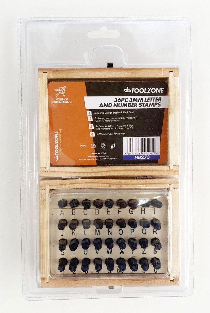 LETTER AND NUMBER STAMPS 36pc 3mm HEIGHT 2.75 LENGTH - TOOLZONE KDPHB273