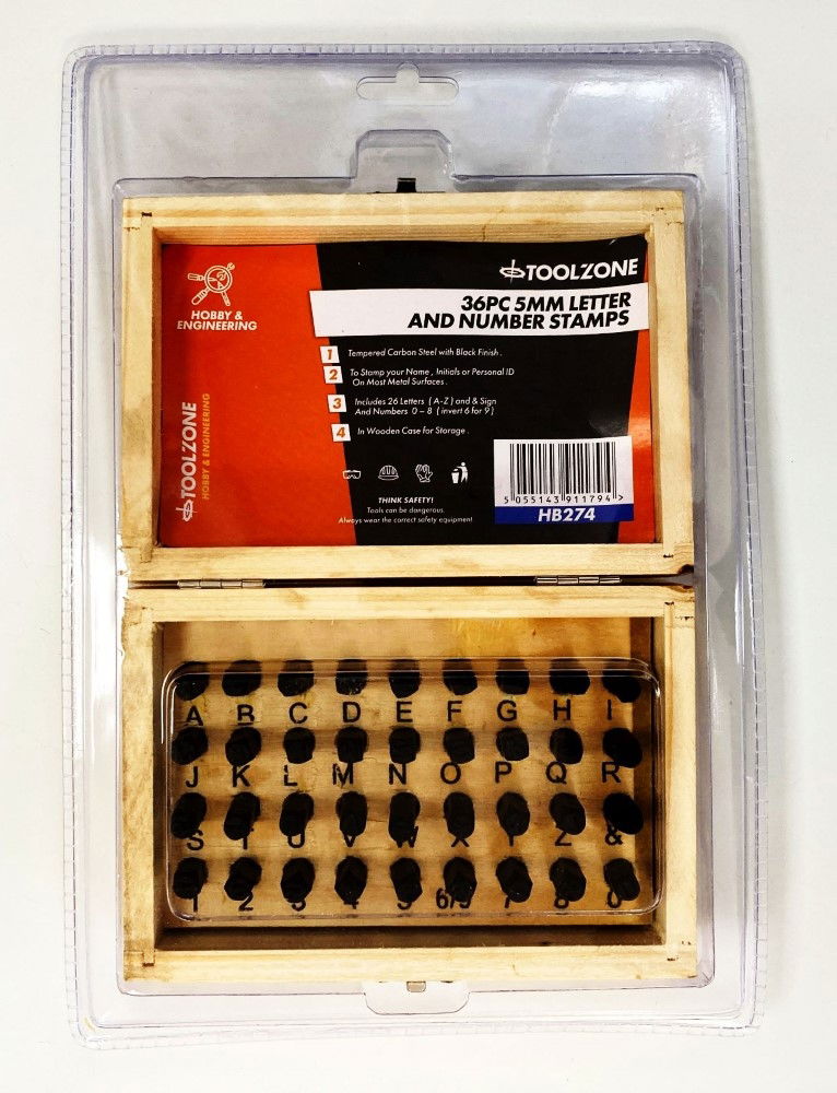 LETTER AND NUMBER STAMPS 36pc 5mm HEIGHT 60mm LENGTH - TOOLZONE KDPHB274