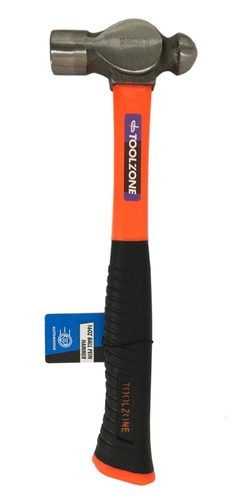BALL PEIN HAMMER 16oz 70% FIBRE HANDLE ORANGE 330mm - TOOLZONE KDPHM062