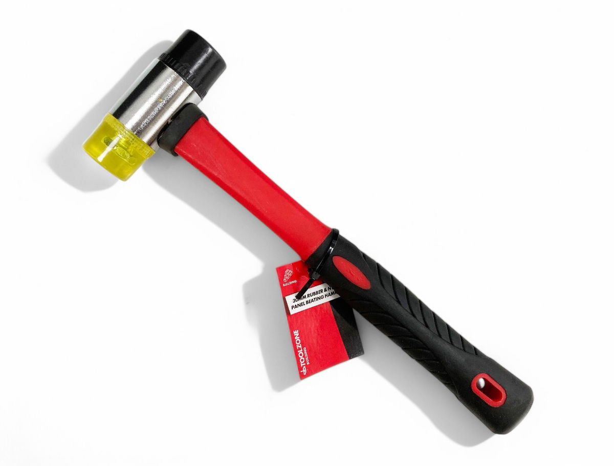 MALLET RUBBER AND NYLON HEAD 30mm FIBREGLASS HANDLE 290mm - TOOLZONE KDPHM126