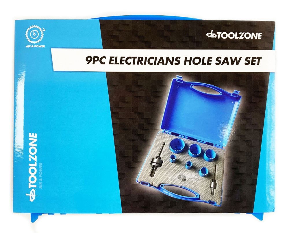 HOLE SAW SET ELECTRICIANS 9pc HSS M3 SIZES 18-51mm - TOOLZONE KDPHS028