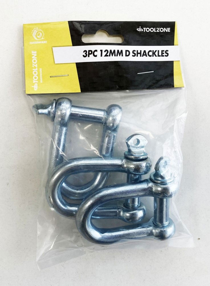 D SHACKLES 3pc 12mm ZINC PLATED FORGED STEEL - TOOLZONE KDPHW001