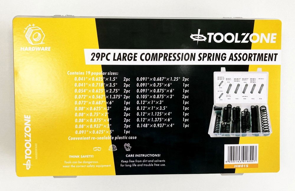 COMPRESSION SPRING ASSORTMENT 29pc LARGE RUST RESISTANT VARIOUS SIZES - TOOLZONE KDPHW015