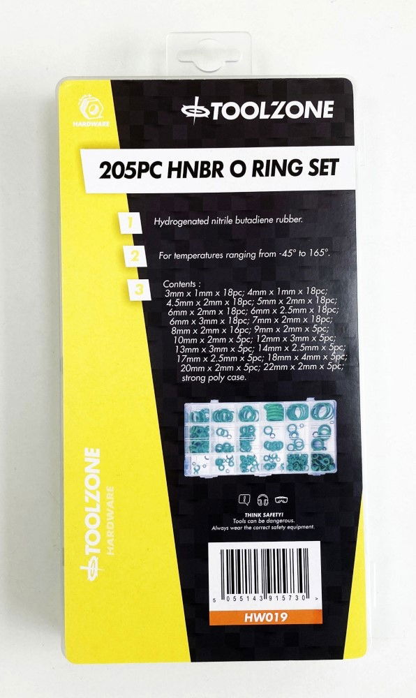 O RING SET 205pc HNBR VARIOUS SIZES - TOOLZONE KDPHW019