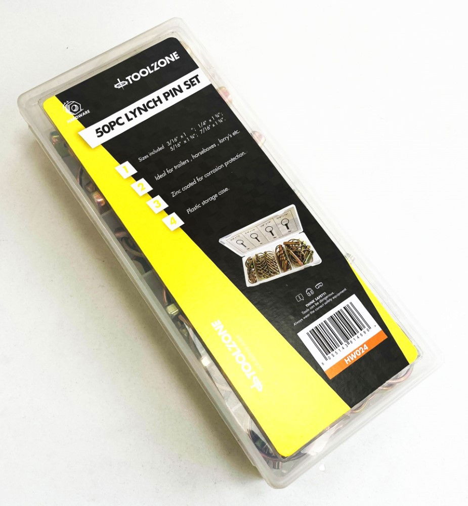 LYNCH PIN SET 50pc ZINC COATED STEEL VARIOUS SIZES - TOOLZONE KDPHW024