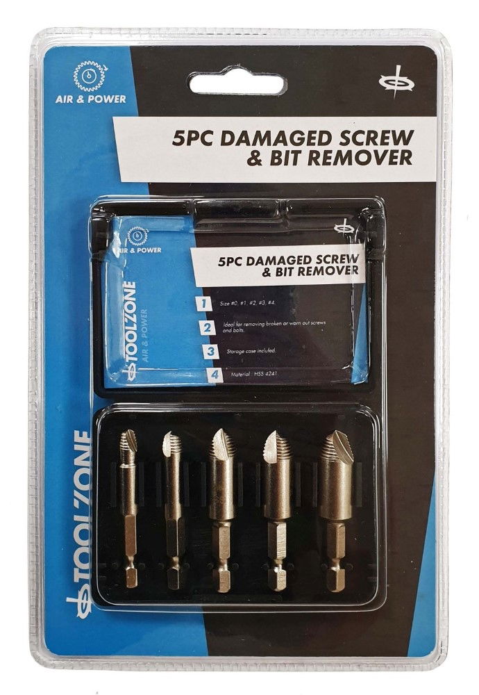 DAMAGED SCREW AND DRILL BIT REMOVER SET 5pc HSS4241 STEEL - TOOLZONE KDPHW034