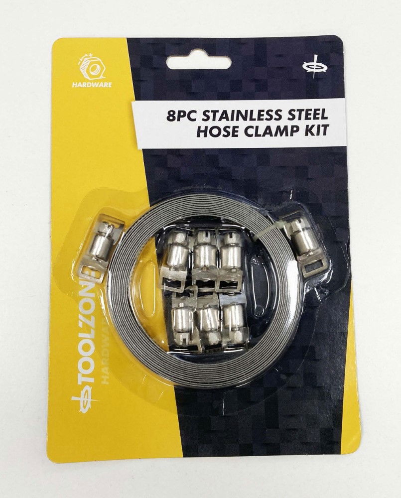 HOSE CLAMP KIT 8pc STAINLESS STEEL 3m x 8mm - TOOLZONE KDPHW135