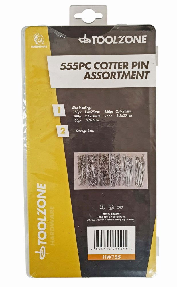 COTTER PIN ASSORTMENT 555pc IN STORAGE BOX - TOOLZONE KDPHW155