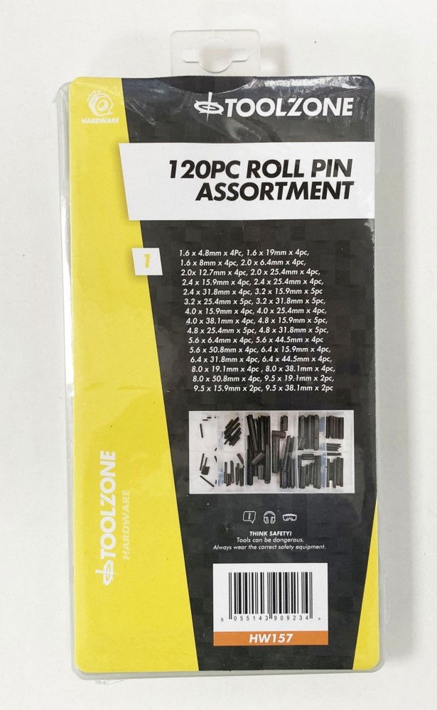 ROLL PIN ASSORTMENT 120pc IN STORAGE BOX - TOOLZONE KDPHW157