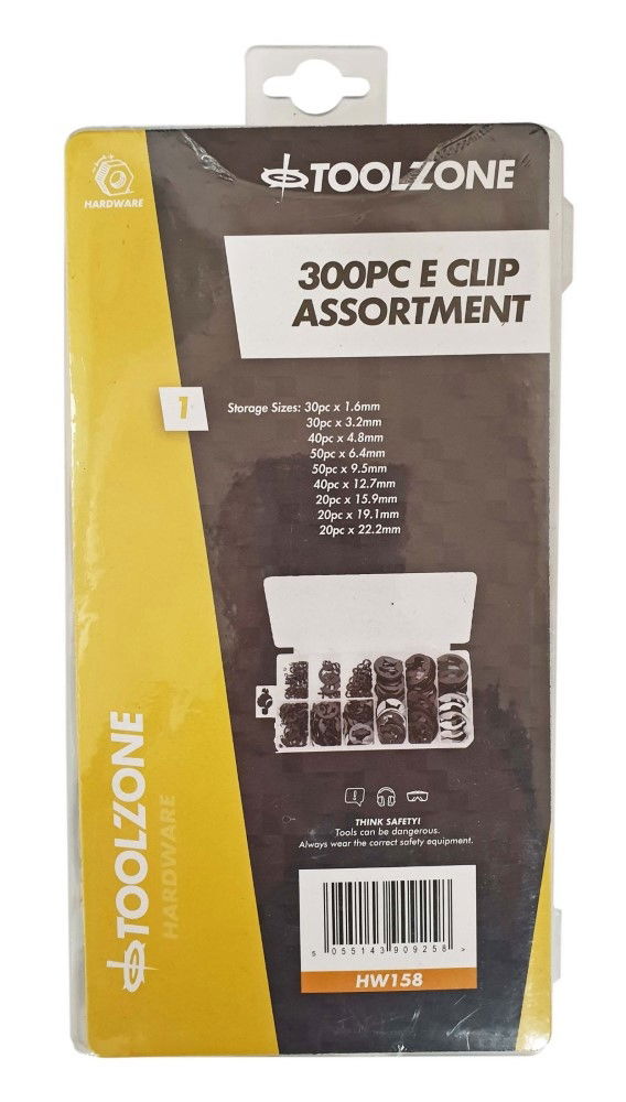 E CLIP ASSORTMENT 300pc IN STORAGE BOX - TOOLZONE KDPHW158