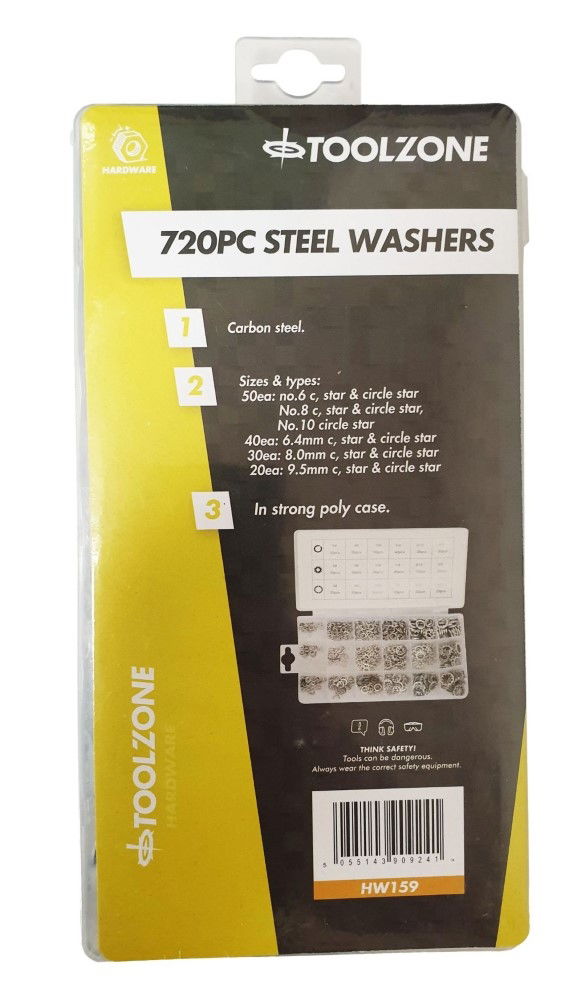 STEEL WASHER ASSORTMENT 720pc IN STORAGE BOX - TOOLZONE KDPHW159