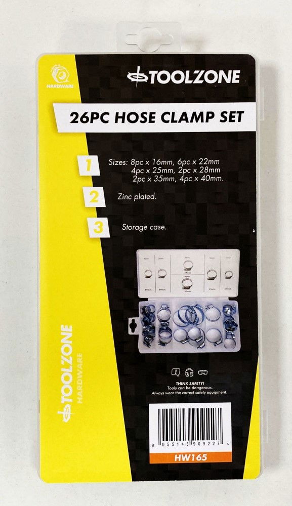 HOSE CLAMP ASSORTMENT 26pc IN STORAGE BOX - TOOLZONE KDPHW165