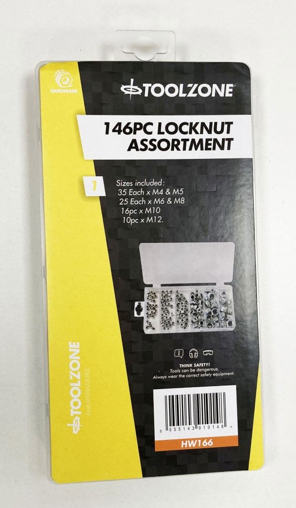 LOCKNUT ASSORTMENT 146pc IN STORAGE BOX - TOOLZONE KDPHW166