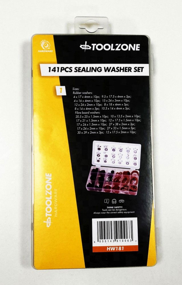 SEALING WASHER ASSORTMENT 141pc IN STORAGE BOX - TOOLZONE KDPHW181