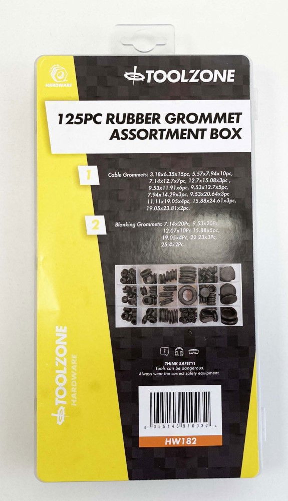 RUBBER GROMMET ASSORTMENT 125pc IN STORAGE BOX - TOOLZONE KDPHW182