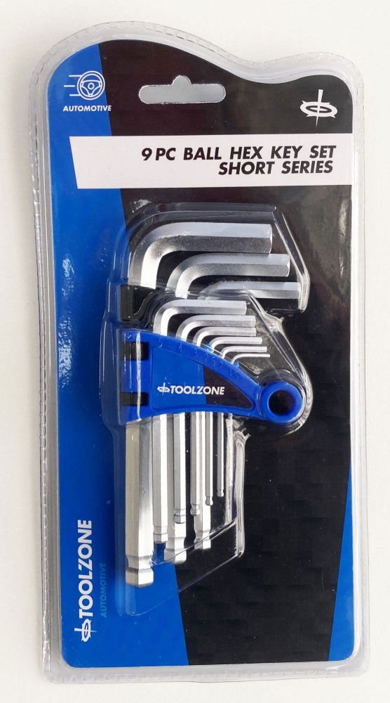 HEX KEY SET SHORT BALL END 9pc 1.5-10mm CHROME VANADIUM - TOOLZONE KDPHX013