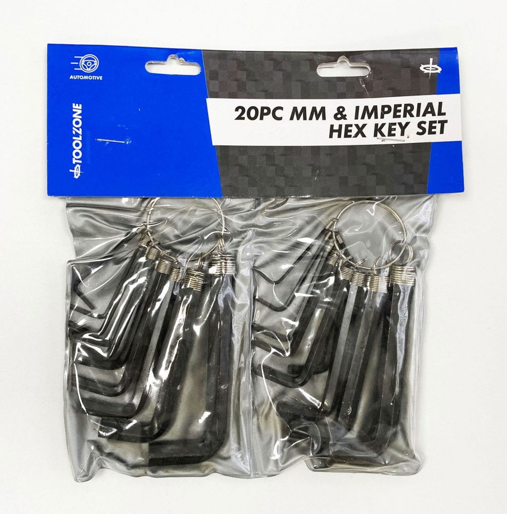 HEX KEY SET METRIC AND AF 20pc CARBON STEEL - TOOLZONE KDPHX020
