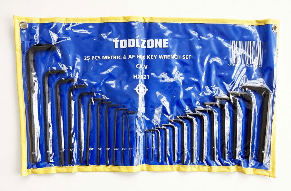 HEX KEY SET METRIC AND AF 25pc IN WALLET CHROME VANADIUM - TOOLZONE KDPHX021