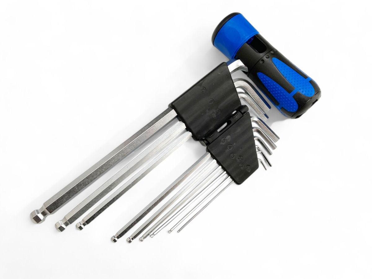HEX KEY SET BALL END METRIC 9pc WITH HANDLE CHROME ALLOY - TOOLZONE KDPHX032