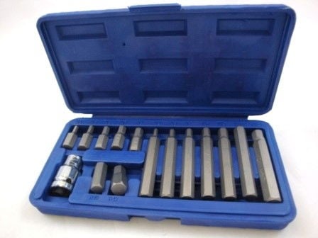 HEX BIT SET METRIC 15pc WITH 1/2 DRIVE ADAPTOR CHROME VANADIUM - TOOLZONE KDPHX036